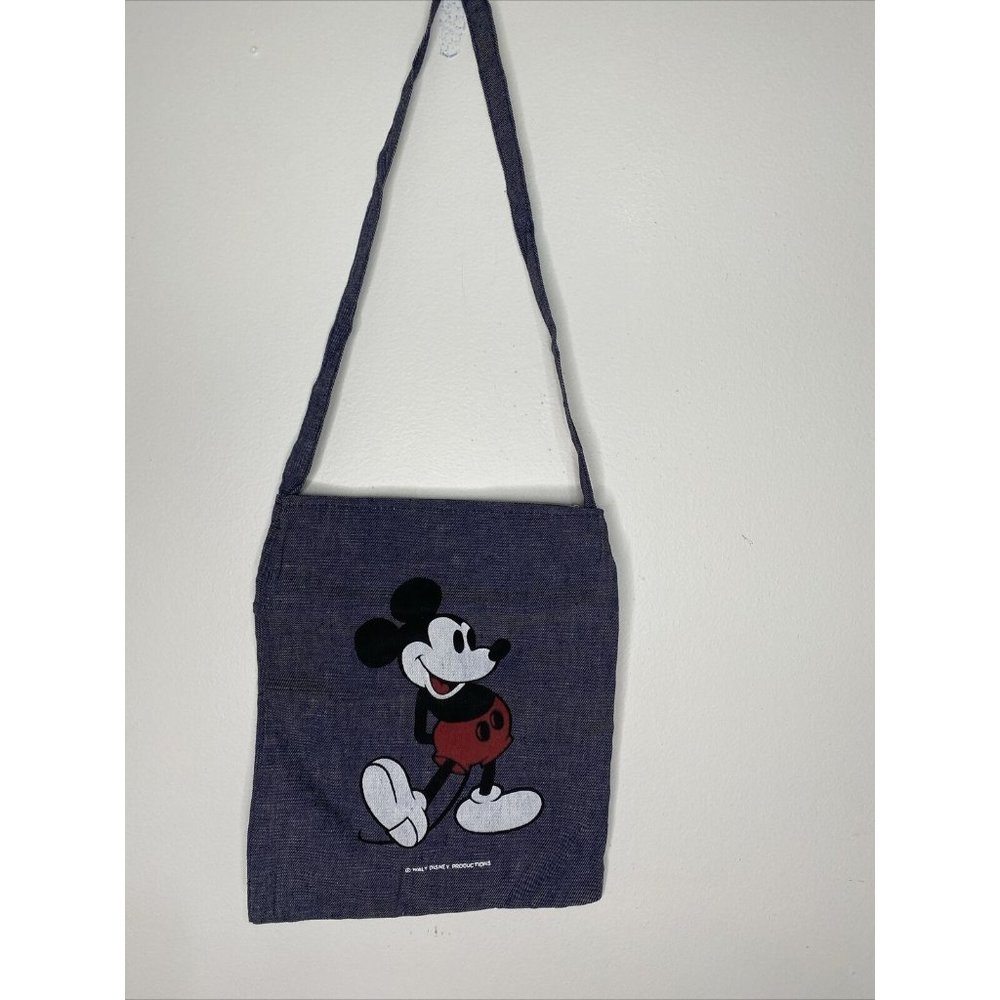 Vintage Walt Disney Productions Tote Bag Mickey Mouse Blue Denim 10" x 12"